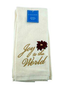 St Nicholas Square Joy To The World Cream Hand Towel 2PK Christmas Holiday NWT